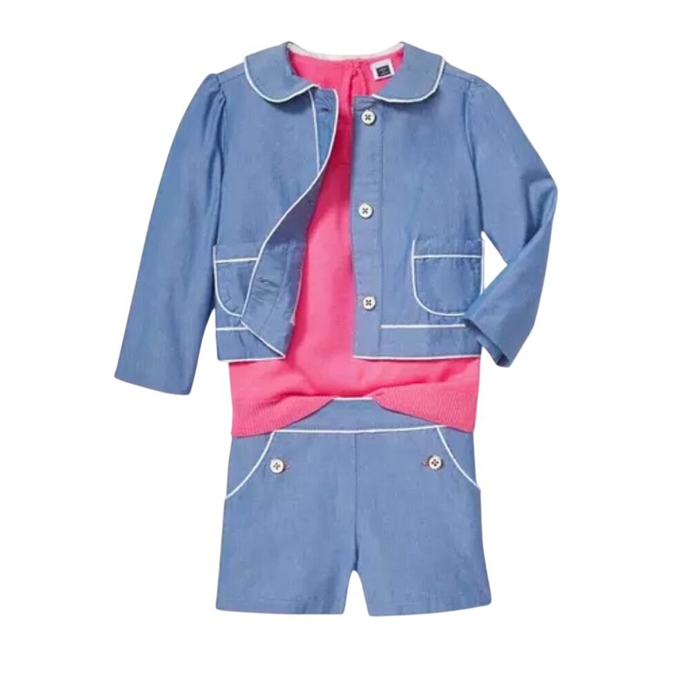 Janie and Jack Girls' Blue Chambray Set - White Trim